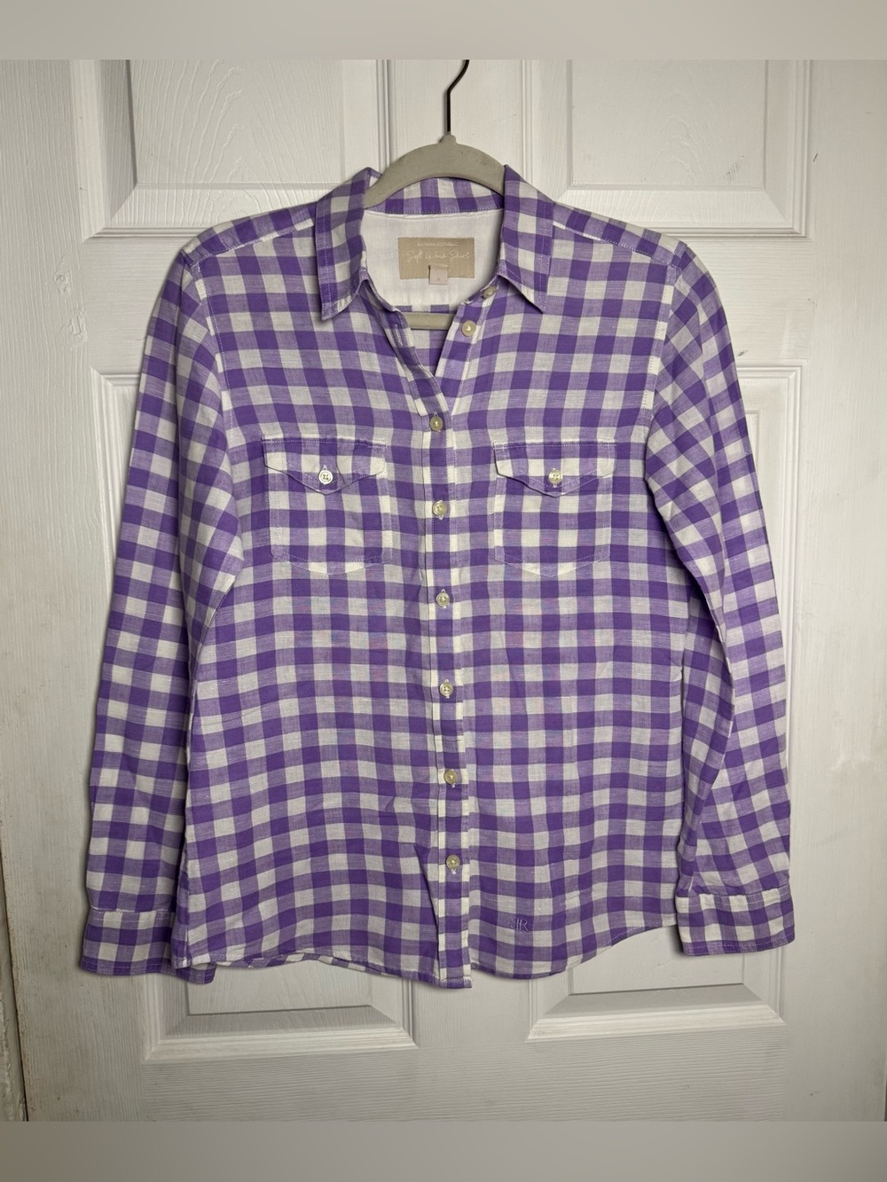 Banana Republic Soft-Wash Linen Cotton Gingham Button-Down Shirt Women’s Small